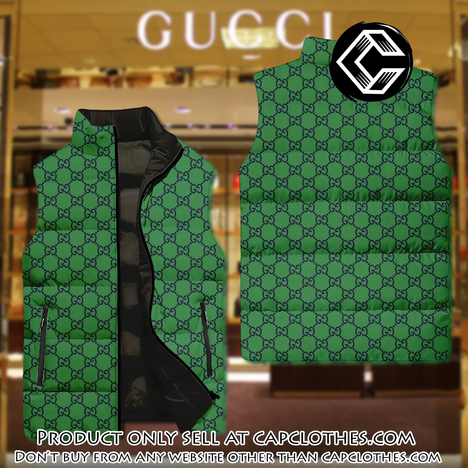 Gucci green luxury brand 3d sleeveless down jacket cc0614384